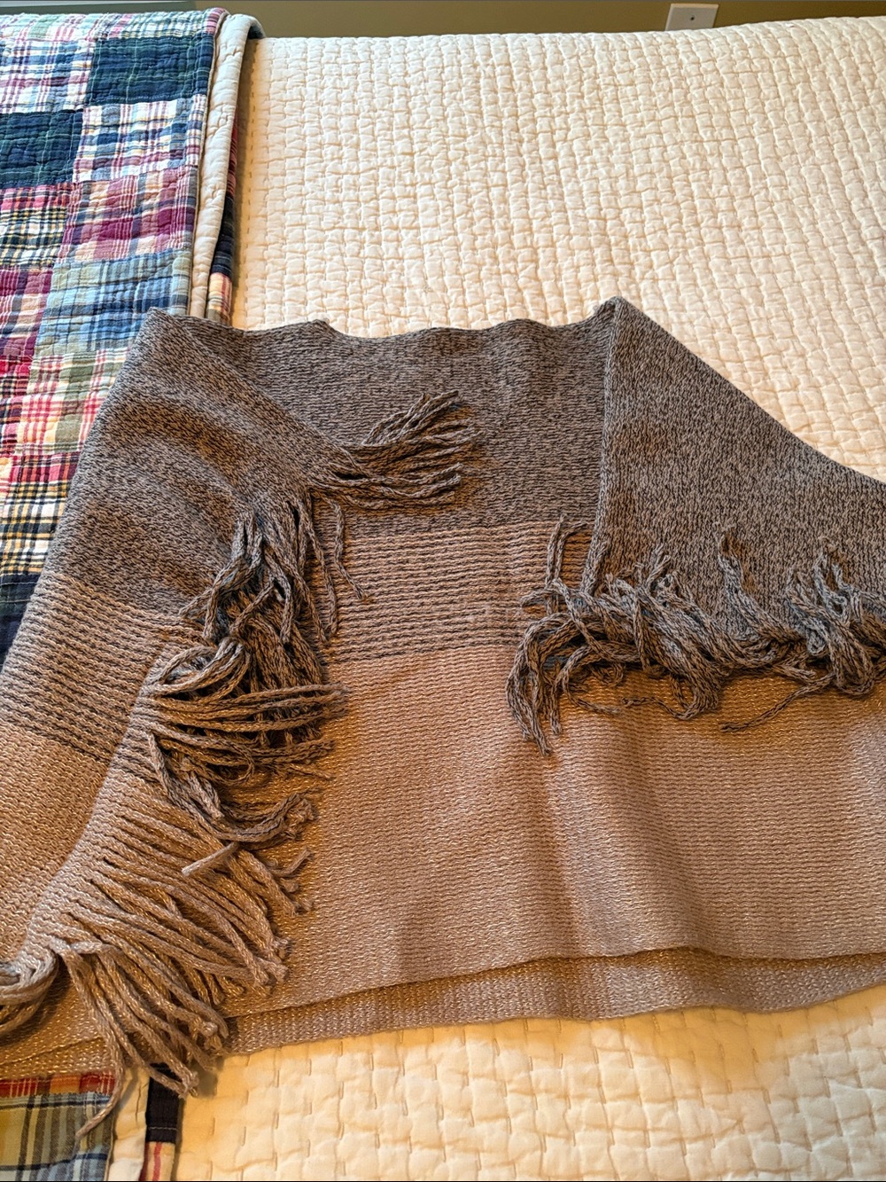 Francesca's Collections Two-Tone Brown Fringe Poncho